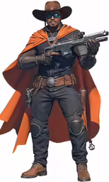 a man dressed in a costume with a gun