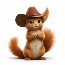 a squirrel in a cowboy hat poses for the camera