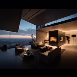 a modern living room is lit up by candles