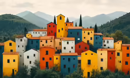 a photo of a colorful city in the mountains