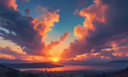 the sky is filled with clouds above the water
