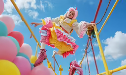 a girl is on some kind of carnival ride