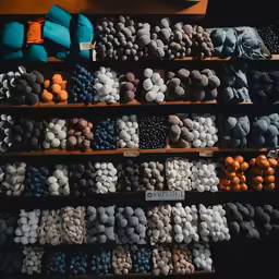 several rows of small round and round objects on display