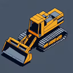 an image of an icon of a bulldozer,a 3d rendering of a bulldozer with a blue background