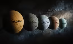 a series of different colored eggs with the words kotlic written on them