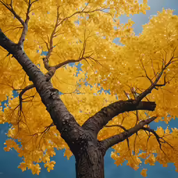 an acrylic photograph of a tree in yellow and red