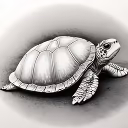 a turtle is shown in this black and white photo