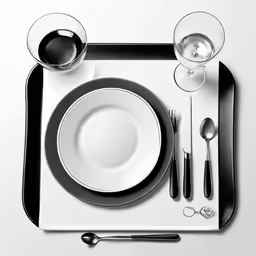 a plate set with utensils and knives on it