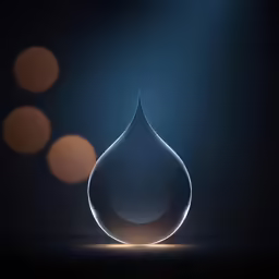 a crystal water drop with three orange lights in the background