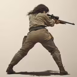 a woman with an army outfit holding a gun