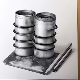 a number of metal objects in a pile on a table