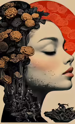 an image of a lady with flowers on her head