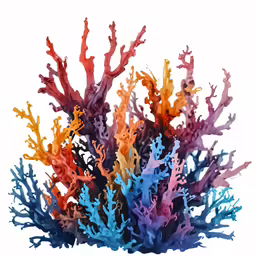 a close up of some colorful corals with white background