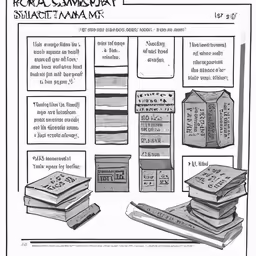 a black and white image of stacks of books