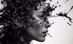 a woman has splatters of hair on her face
