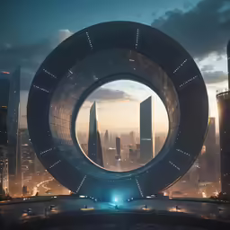 an aerial view of city with futuristic architecture