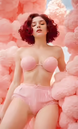 a woman wearing pink panties, in a photo