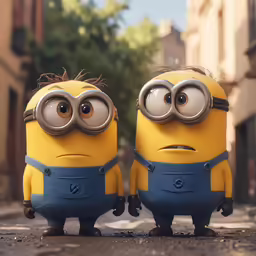 two minion characters standing next to each other