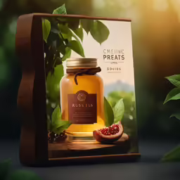 a jar with a label and some food inside it