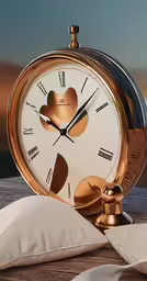 an elegant alarm clock on top of a pillow