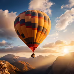 a very big pretty hot air balloon flying in the sky