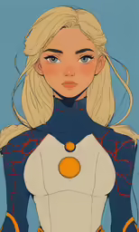 a woman with blonde hair and an orange nose