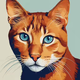 there is an orange cat with blue eyes and long whiskers,the face of a cat is shown with blue eyes