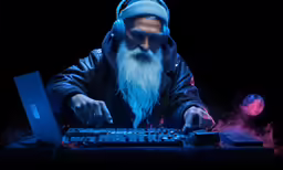 a guy in a costume is using a keyboard
