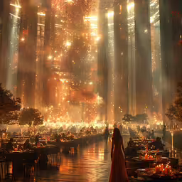 a woman looking at fireworks on display in the air,a woman standing in a room covered in lights