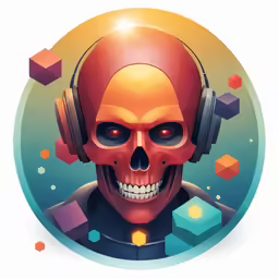 a skull wearing headphones and a red skull