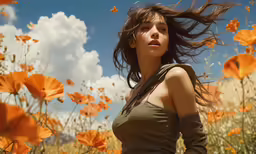 a woman with long hair and green shirt