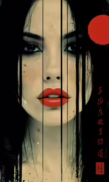 the face and body of a woman, painted with lines