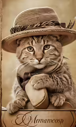 a cat wearing a hat holding a cigar