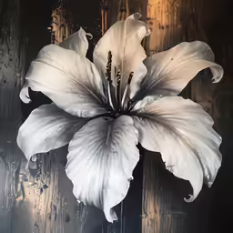 a large white flower on top of wooden floor