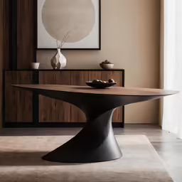 an elegant dining table and vases, set in modern design