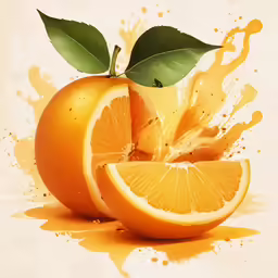 an orange cut in half with splashes on it