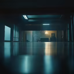 light shines down on the floor in a dark room