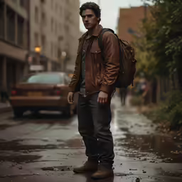 a man with a backpack on the street