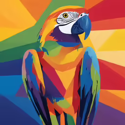 a colorful parrot standing on a ledge, looking at the camera