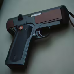 the small black colt pistol is laying on the table