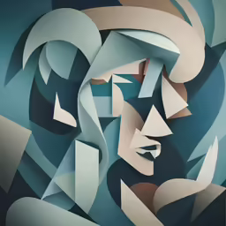 abstract geometric shapes with blue and brown hues