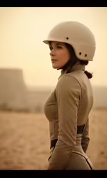 woman in motorcycle outfit wearing a helmet