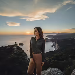 a woman posing on top of a cliff