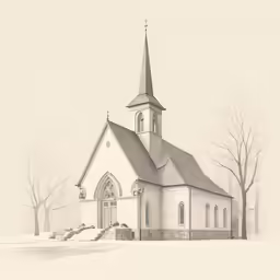 a black and white photo of a church with steeple