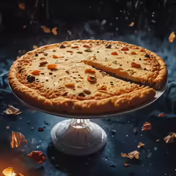 a pie with pieces taken out is displayed