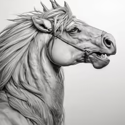 a horse with long hair and a face that is facing forward