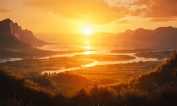 a beautiful sunrise with the sun going down in the background