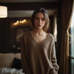 a woman is wearing a sweater and a pant