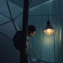 man looking at cell phone in a dark room