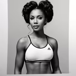 a woman in a bra top poses in front of the camera